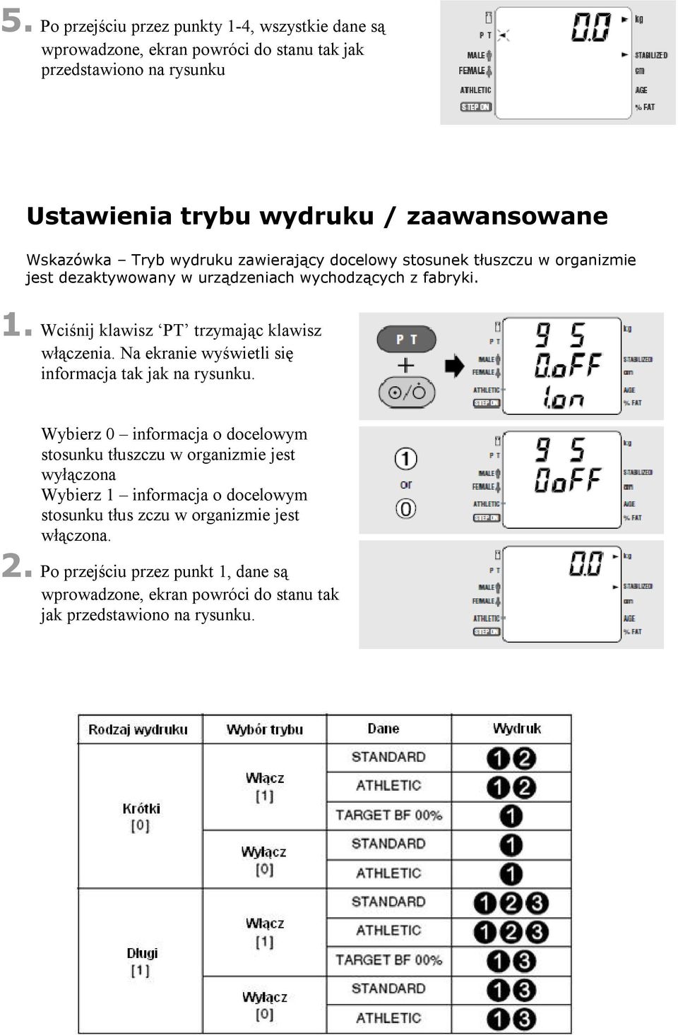 Wciśnij klawisz PT trzymając klawisz włączenia. Na ekranie wyświetli się informacja tak jak na rysunku.