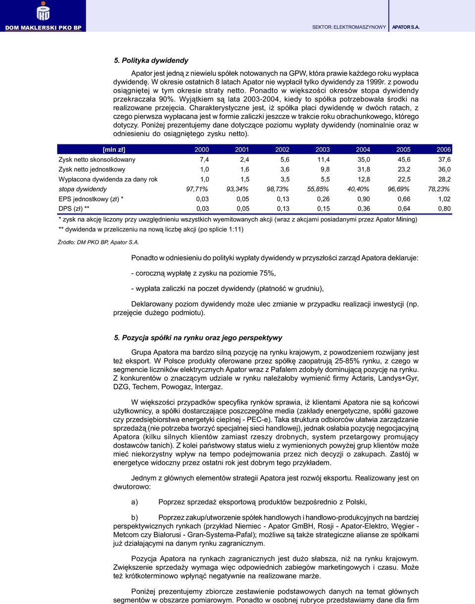 Wyj¹tkiem s¹ lata 2003-2004, kiedy to spó³ka potrzebowa³a œrodki na realizowane przejêcia.