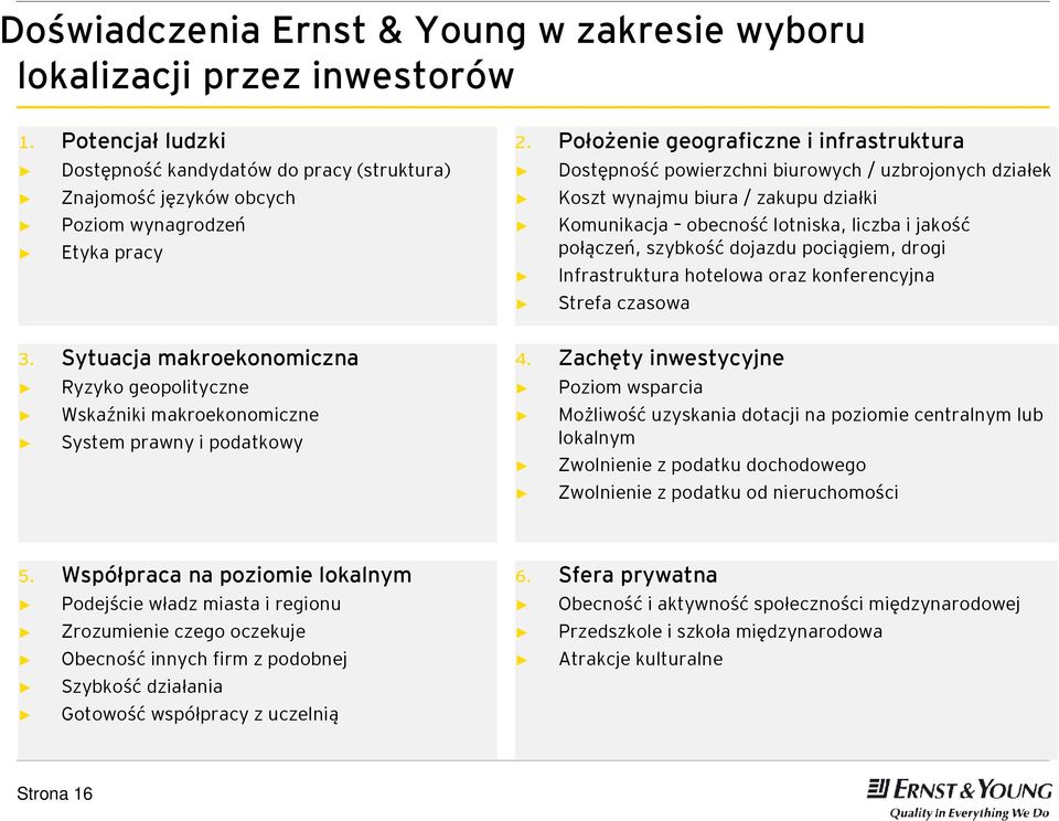 Położenie geograficzne i infrastruktura Dostępność powierzchni biurowych / uzbrojonych działek Koszt wynajmu biura / zakupu działki Komunikacja obecność lotniska, liczba i jakość połączeń, szybkość