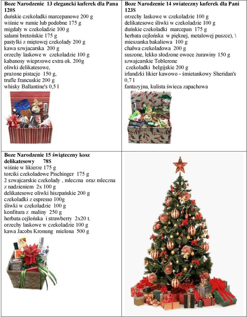 200g oliwki delikatesowe, prażone pistacje 150 g, trufle francuskie 200 g whisky Ballantine's 0,5 l Boze Narodzenie 14 swiateczny kuferek dla Pani 123$ orzechy laskowe w czekoladzie 100 g