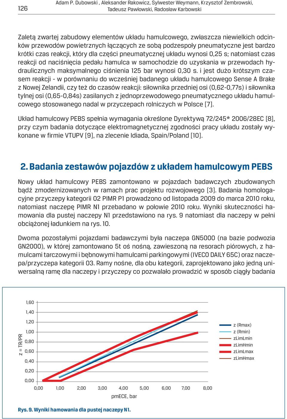 przewodów powietrznych łączących ze sobą podzespoły pneumatyczne jest bardzo krótki czas reakcji, który dla części pneumatycznej układu wynosi 0,25 s; natomiast czas reakcji od naciśnięcia pedału