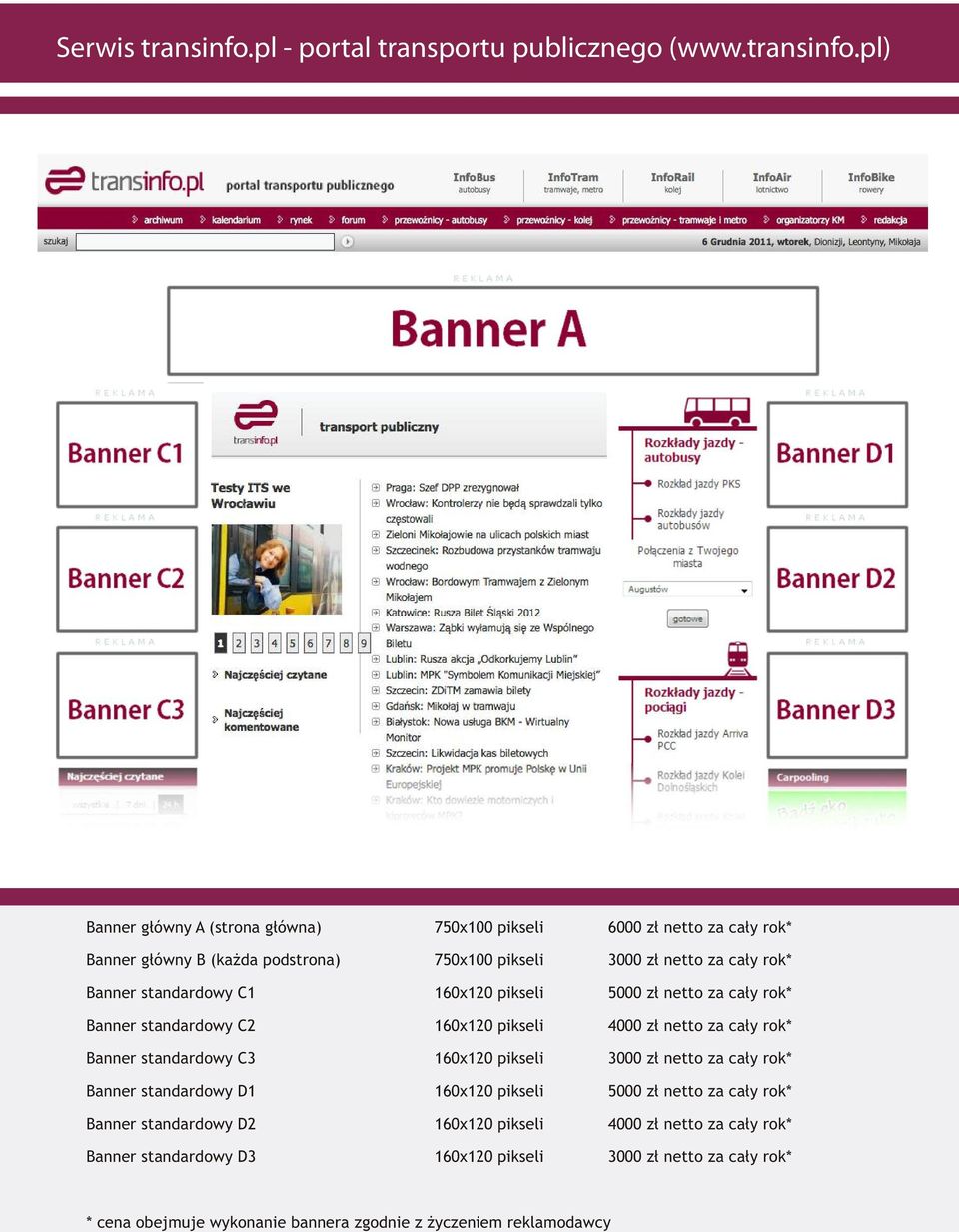 pl) Banner g³ówny A (strona g³ówna) 750x100 pikseli 6000 z³ netto za ca³y rok* Banner g³ówny B (ka da podstrona) 750x100 pikseli 3000 z³ netto za ca³y rok* Banner