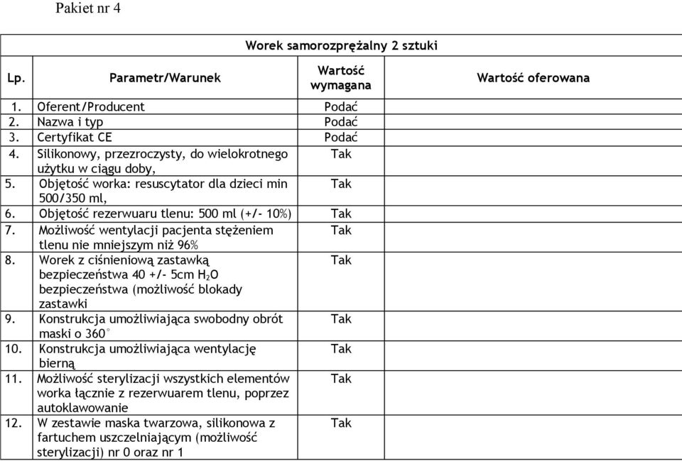 Worek z ciśnieniową zastawką bezpieczeństwa 40 +/- 5cm H 2 O bezpieczeństwa (możliwość blokady zastawki 9. Konstrukcja umożliwiająca swobodny obrót maski o 360 10.