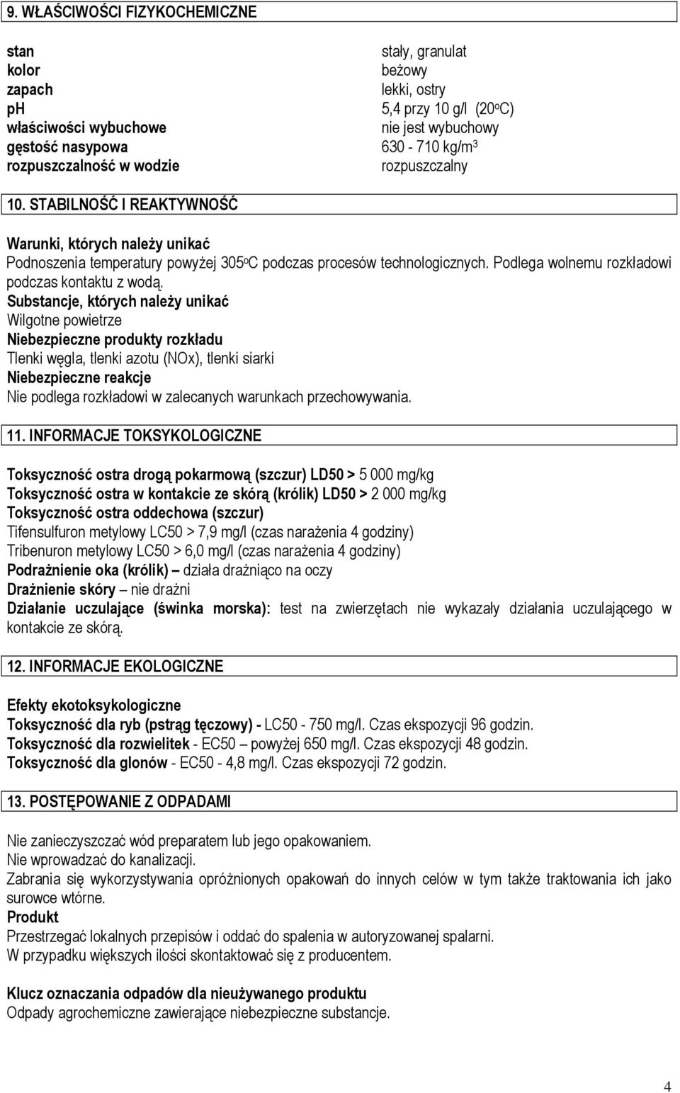 Podlega wolnemu rozkładowi podczas kontaktu z wodą.
