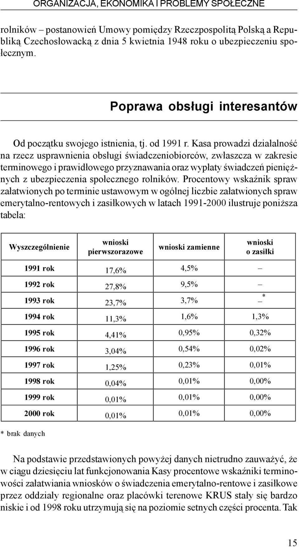 Kasa prowadzi dzia³alnoœæ na rzecz usprawnienia obs³ugi œwiadczeniobiorców, zw³aszcza w zakresie terminowego i prawid³owego przyznawania oraz wyp³aty œwiadczeñ pieniê - nych z ubezpieczenia