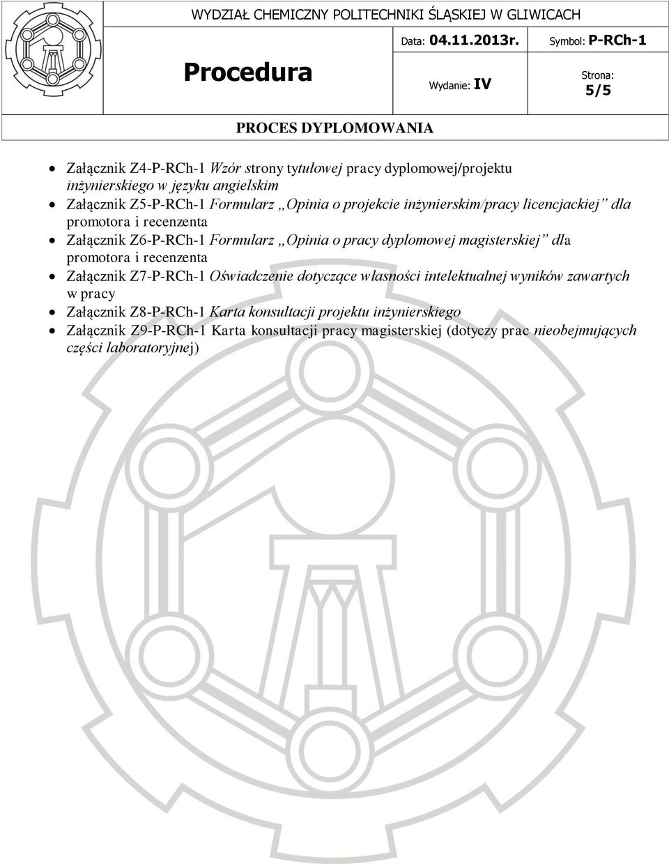 promotora i recenzenta Załącznik Z7-P-RCh-1 Oświadczenie dotyczące własności intelektualnej wyników zawartych w pracy Załącznik Z8-P-RCh-1 Karta