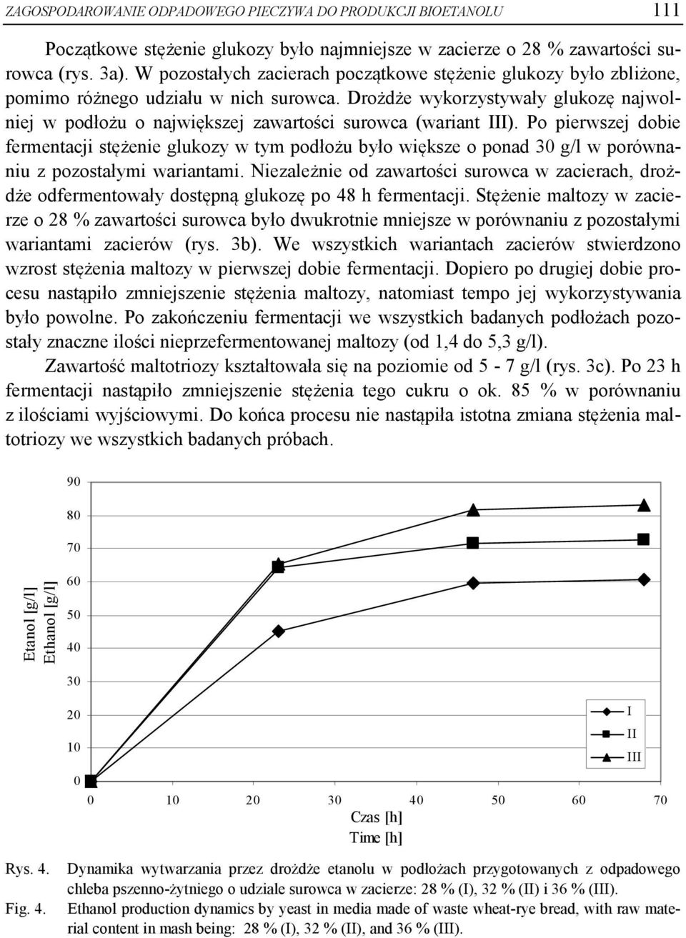 Drożdże wykorzystywały glukozę najwolniej w podłożu o największej zawartości surowca (wariant III).