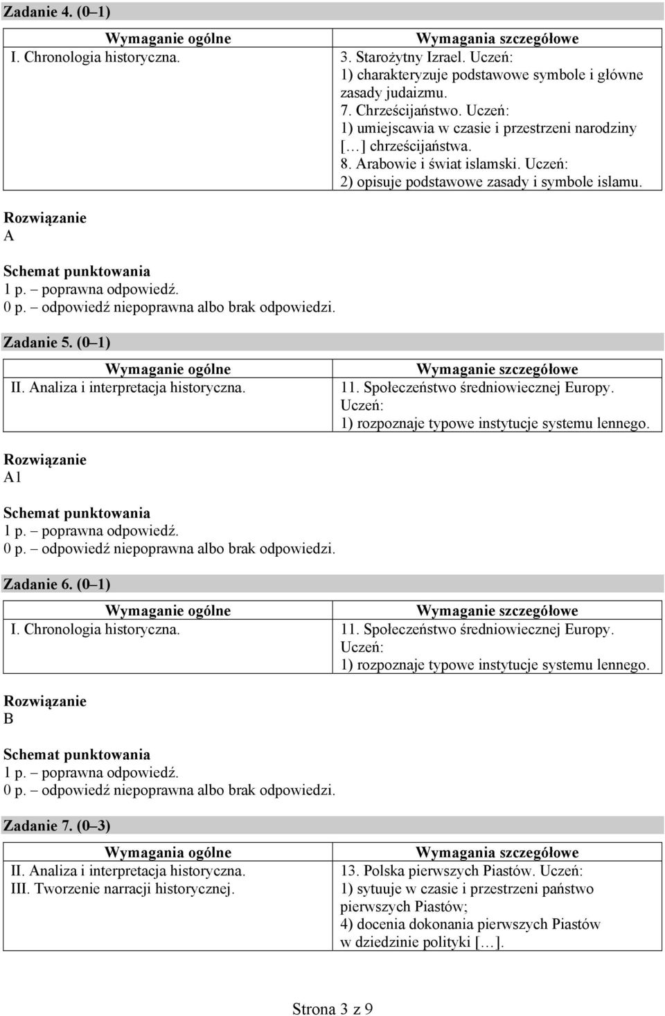 Społeczeństwo średniowiecznej Europy. Uczeń: 1) rozpoznaje typowe instytucje systemu lennego. A1 Zadanie 6. (0 1) I. Chronologia historyczna. 11. Społeczeństwo średniowiecznej Europy.