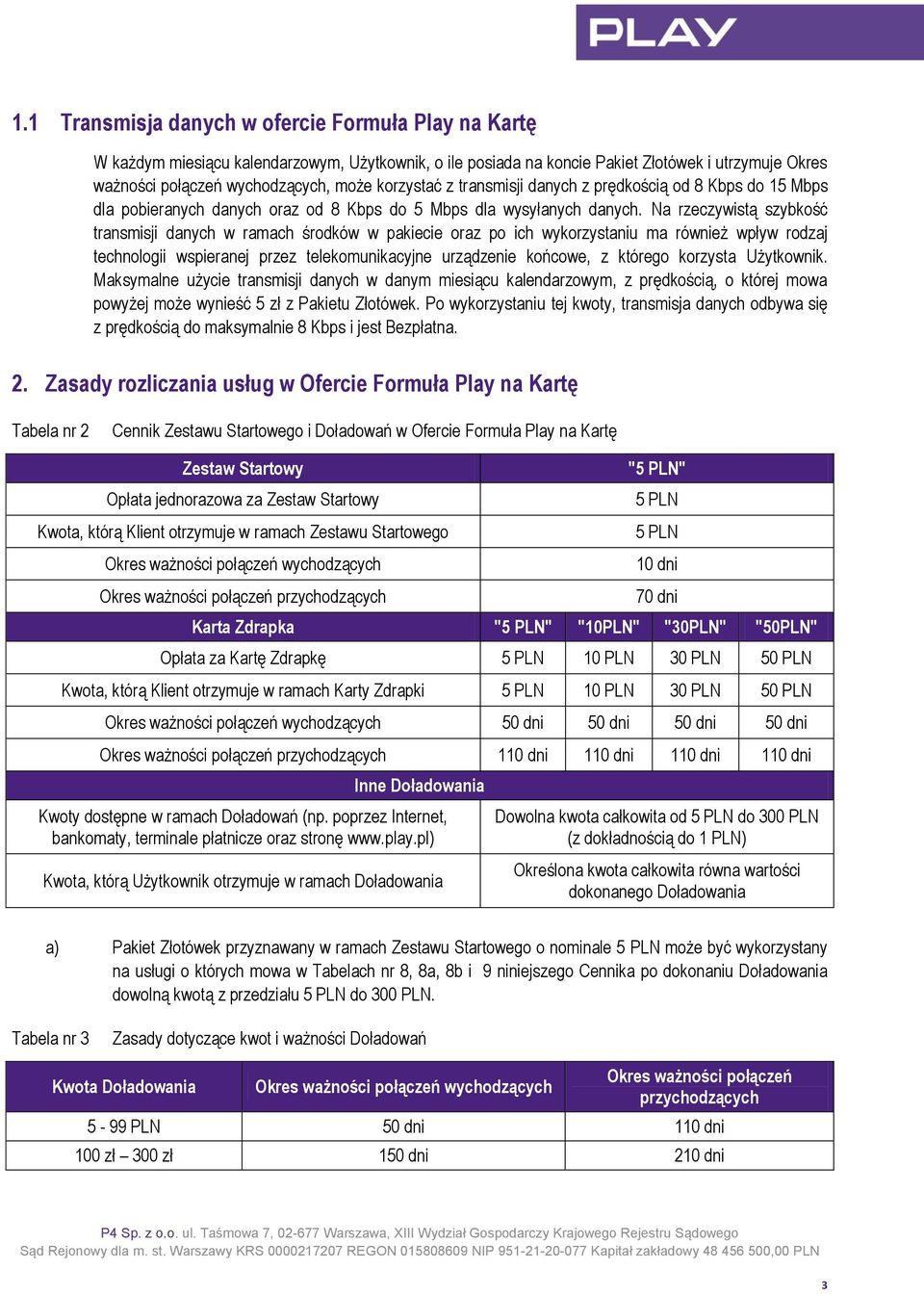 Na rzeczywistą szybkość transmisji danych w ramach środków w pakiecie oraz po ich wykorzystaniu ma również wpływ rodzaj technologii wspieranej przez telekomunikacyjne urządzenie końcowe, z którego