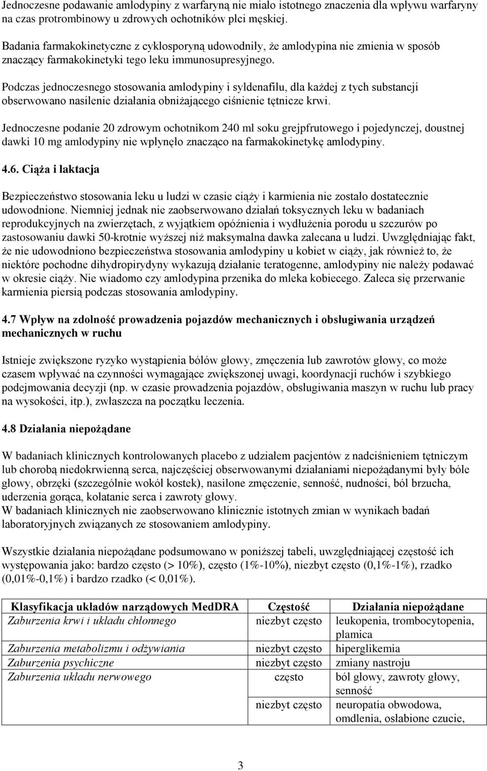 Podczas jednoczesnego stosowania amlodypiny i syldenafilu, dla każdej z tych substancji obserwowano nasilenie działania obniżającego ciśnienie tętnicze krwi.