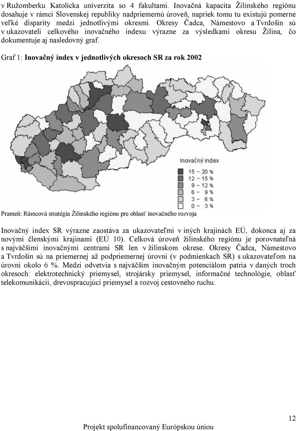 Okresy Čadca, Námestovo a Tvrdošín sú v ukazovateli celkového inovačného indexu výrazne za výsledkami okresu Žilina, čo dokumentuje aj nasledovný graf.
