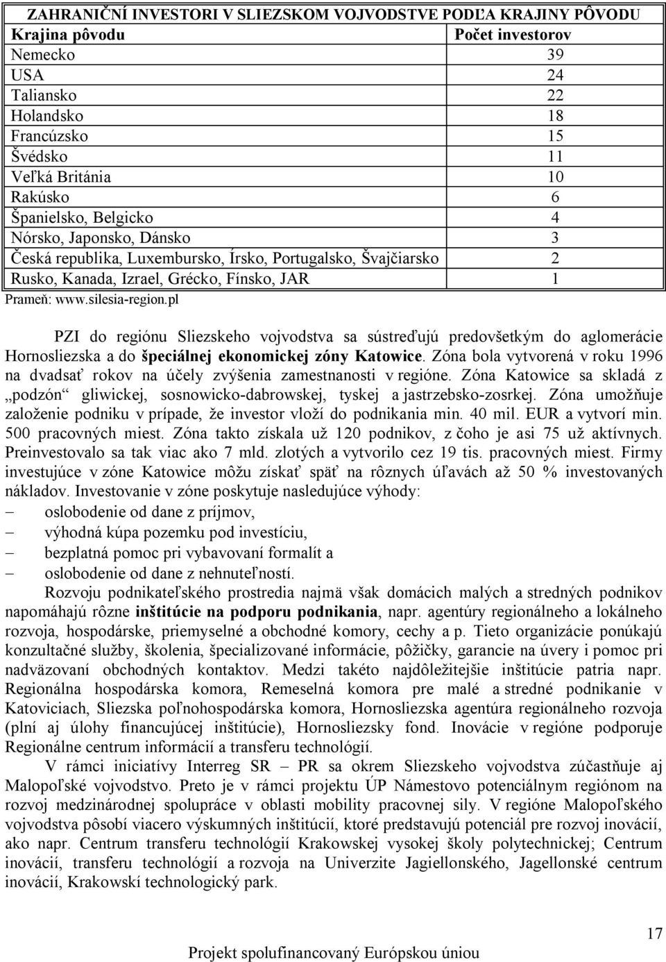 pl PZI do regiónu Sliezskeho vojvodstva sa sústreďujú predovšetkým do aglomerácie Hornosliezska a do špeciálnej ekonomickej zóny Katowice.