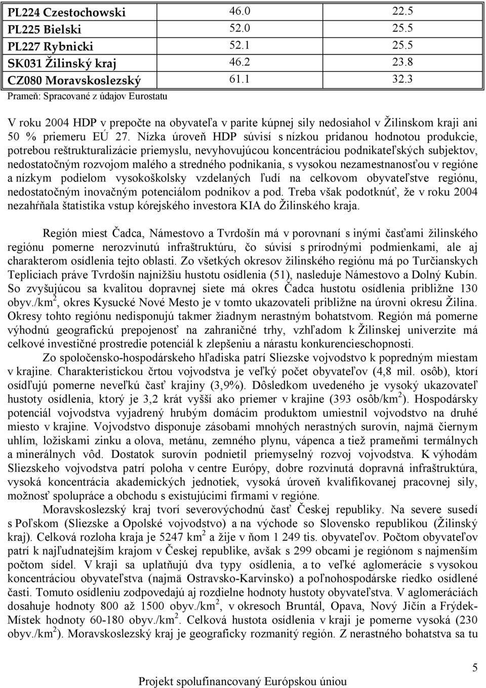 Nízka úroveň HDP súvisí s nízkou pridanou hodnotou produkcie, potrebou reštrukturalizácie priemyslu, nevyhovujúcou koncentráciou podnikateľských subjektov, nedostatočným rozvojom malého a stredného