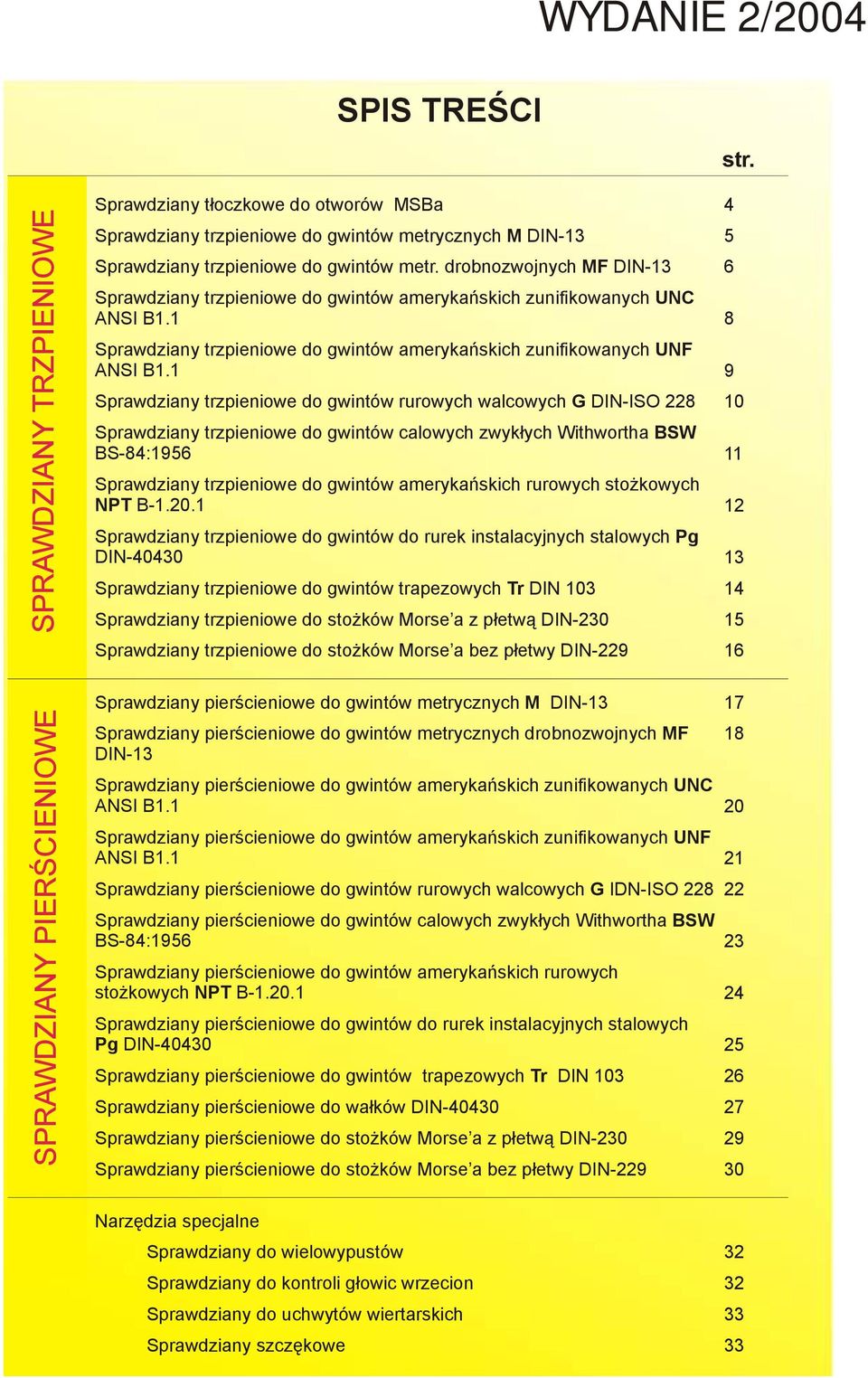 drobnozwojnych MF DIN-13 Sprawdziany trzpieniowe do gwintów amerykańskich zunifikowanych UNC ANSI B1.1 Sprawdziany trzpieniowe do gwintów amerykańskich zunifikowanych UNF ANSI B1.