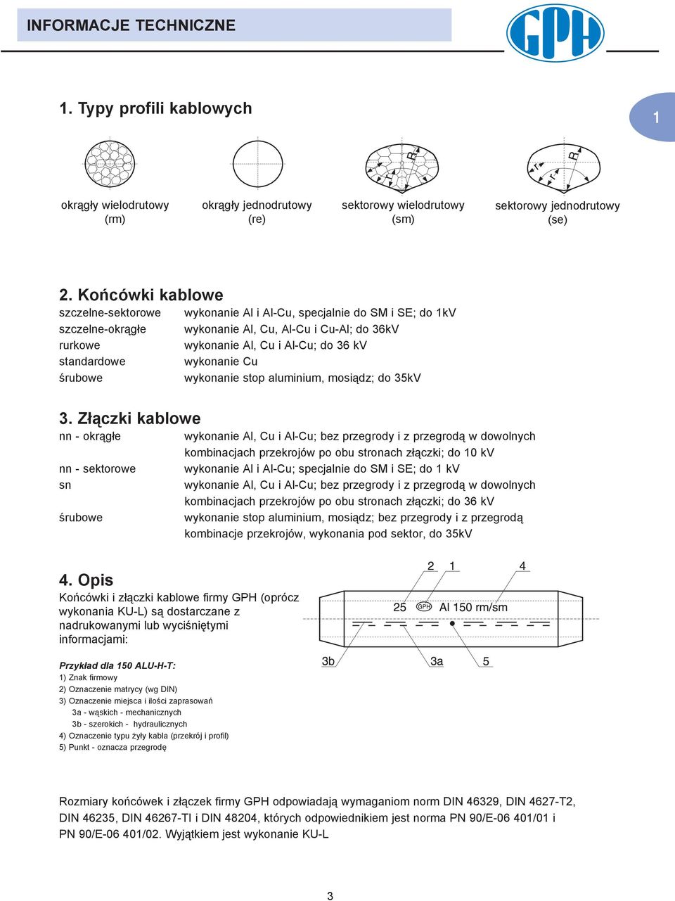 Z³¹czki kablowe nn - okr¹g³e nn - sektorowe sn œrubowe wykonanie Al i Al-Cu, specjalnie do SM i SE; do 1kV wykonanie Al, Cu, Al-Cu i Cu-Al; do 36kV wykonanie Al, Cu i Al-Cu; do 36 kv wykonanie Cu