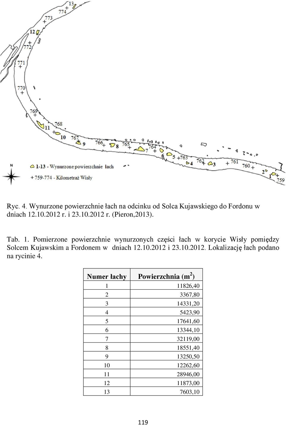 2012 i 23.10.2012. Lokalizację łach podano na rycinie 4.