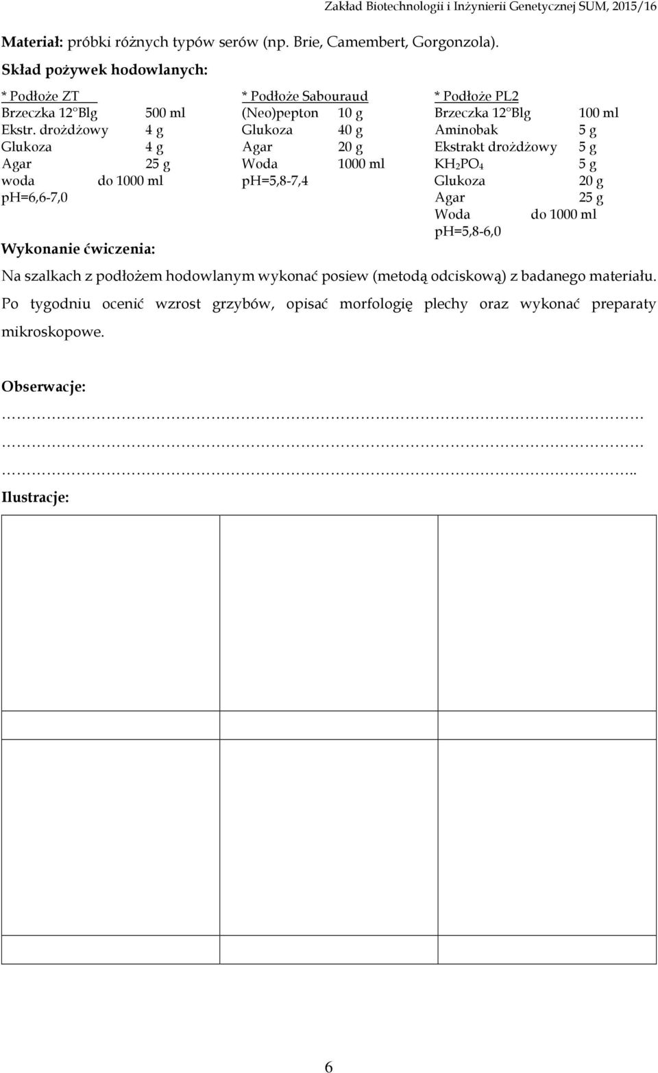 drożdżowy 4 g Glukoza 40 g Aminobak 5 g Glukoza 4 g Agar 20 g Ekstrakt drożdżowy 5 g Agar 25 g Woda 1000 ml KH 2PO 4 5 g woda do 1000 ml ph=5,8-7,4 Glukoza 20 g