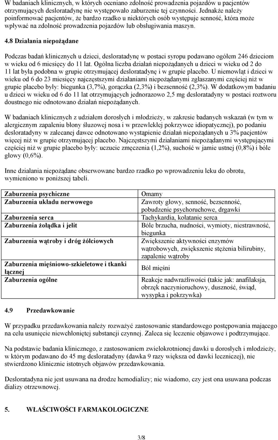 8 Działania niepożądane Podczas badań klinicznych u dzieci, desloratadynę w postaci syropu podawano ogółem 246 dzieciom w wieku od 6 miesięcy do 11 lat.