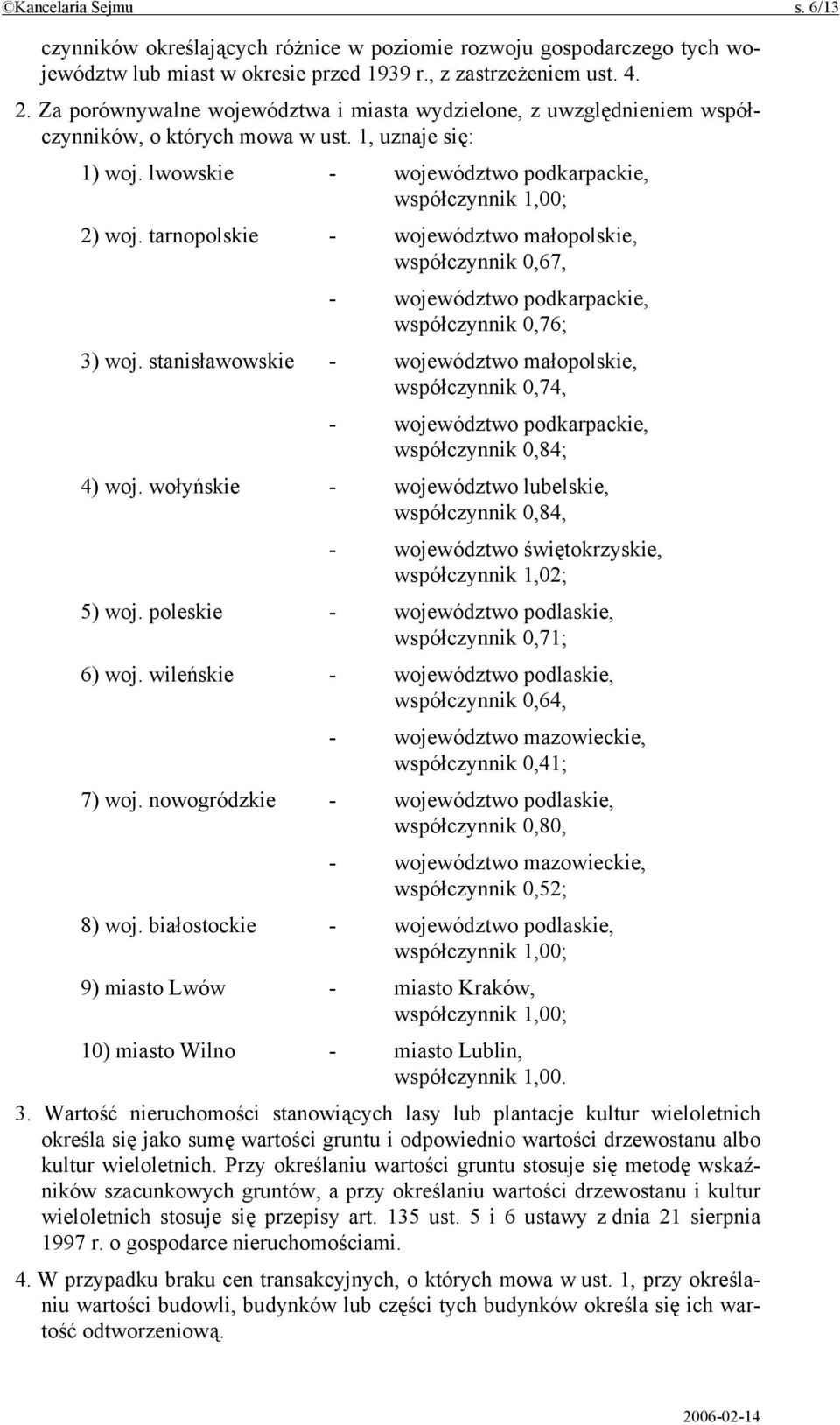 tarnopolskie - województwo małopolskie, współczynnik 0,67, - województwo podkarpackie, współczynnik 0,76; 3) woj.