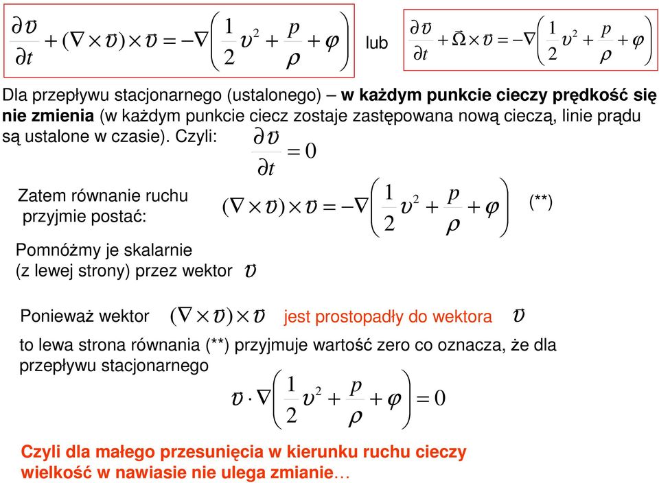 Cli: 0 ϕ Zaem ównanie uchu jmie osać: Pomnóżm je skalanie lewej son e weko Ponieważ weko jes osoadł do