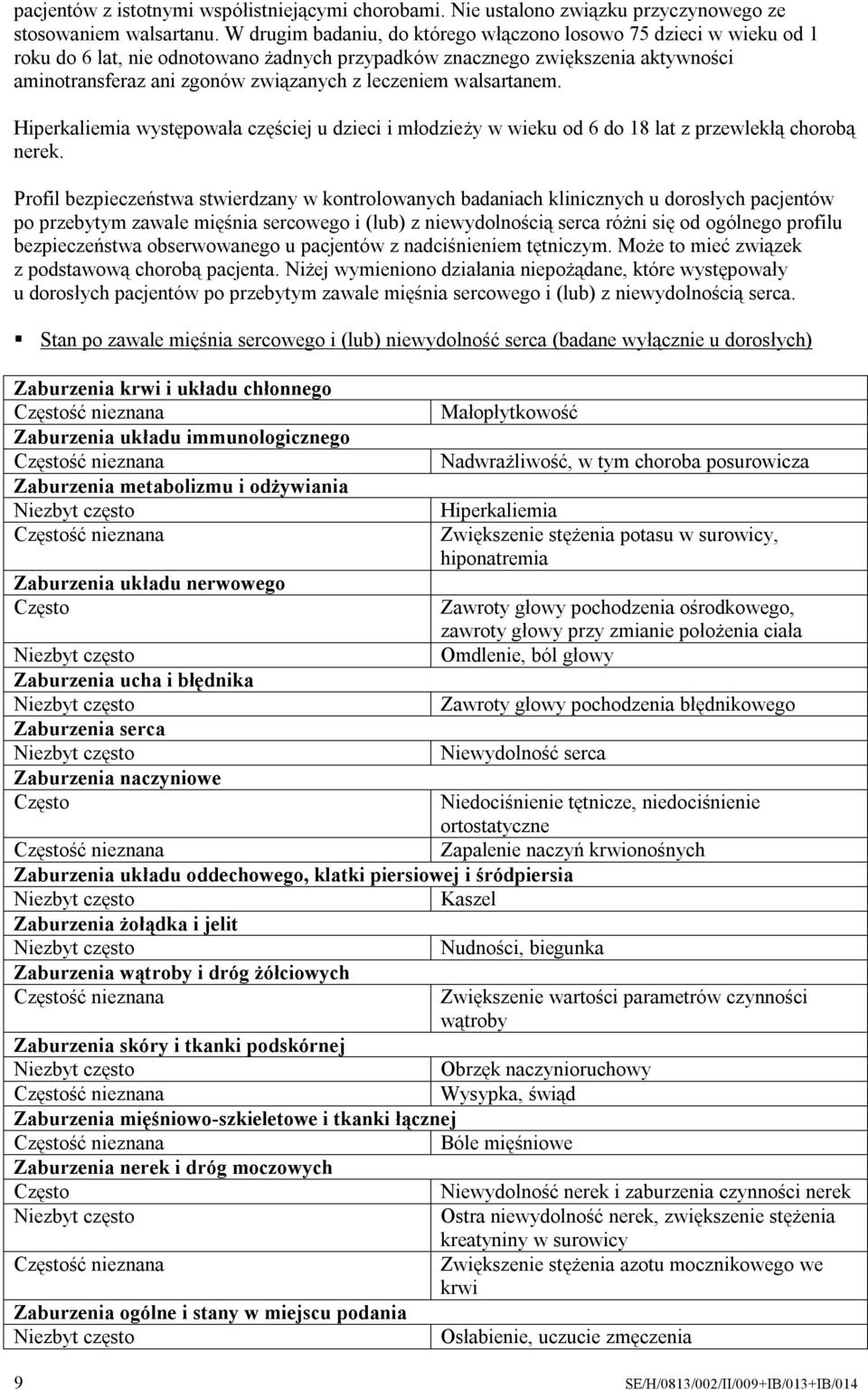 walsartanem. Hiperkaliemia występowała częściej u dzieci i młodzieży w wieku od 6 do 18 lat z przewlekłą chorobą nerek.