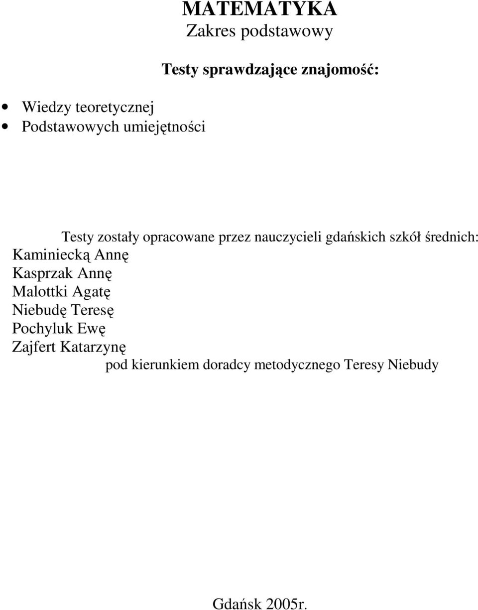 średnich: Kaminiecką Annę Kasprzak Annę Malottki Agatę Niebudę Teresę Pochyluk Ewę