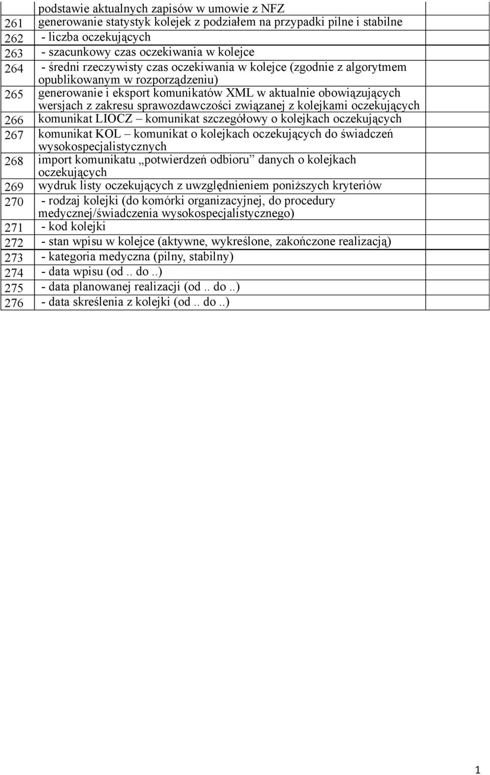 sprawozdawczości związanej z kolejkami oczekujących 266 komunikat LIOCZ komunikat szczegółowy o kolejkach oczekujących 267 komunikat KOL komunikat o kolejkach oczekujących do świadczeń