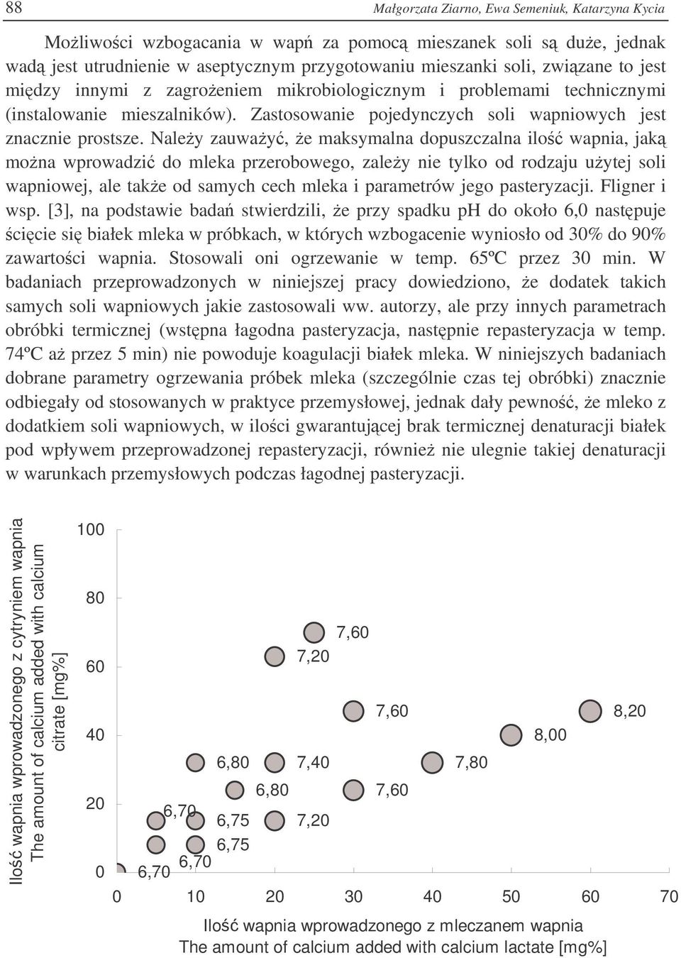 Naley zauway, e maksymalna dopuszczalna ilo wapnia, jak mona wprowadzi do mleka przerobowego, zaley nie tylko od rodzaju uytej soli wapniowej, ale take od samych cech mleka i parametrów jego
