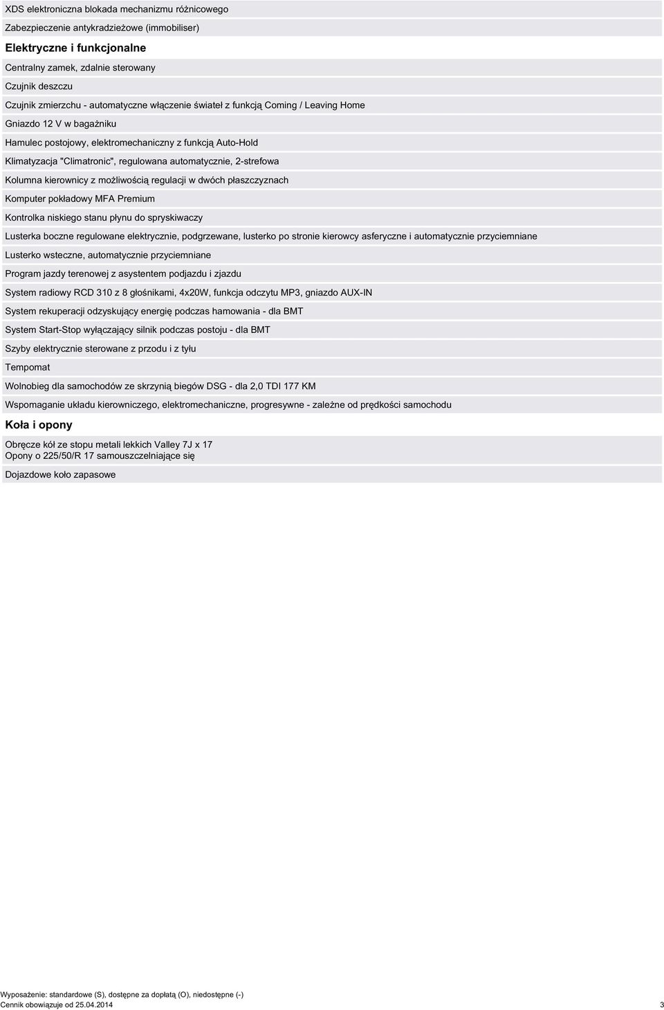 2-strefowa Kolumna kierownicy z możliwością regulacji w dwóch płaszczyznach Komputer pokładowy MFA Premium Kontrolka niskiego stanu płynu do spryskiwaczy Lusterka boczne regulowane elektrycznie,