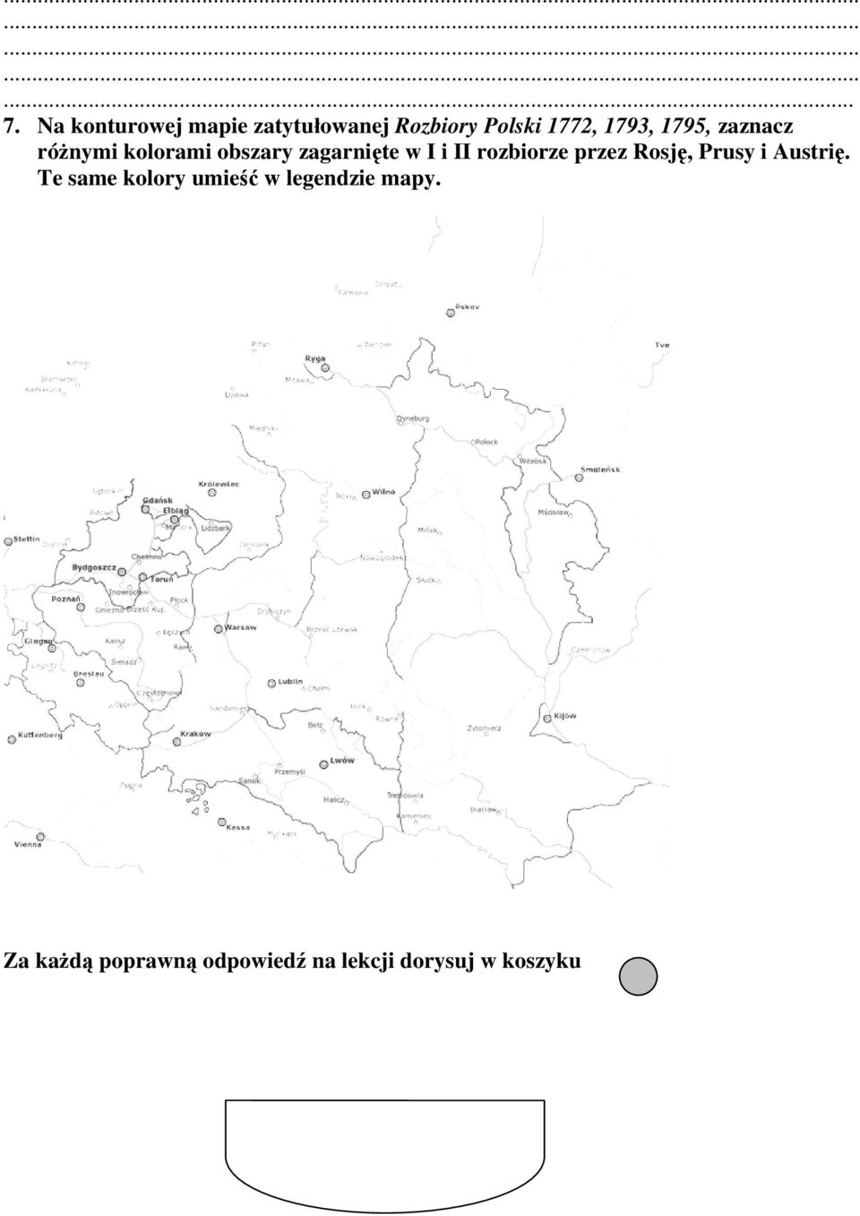 1795, zaznacz różnymi kolorami obszary zagarnięte w I i II