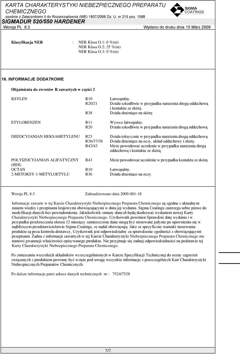 R20 Działa szkodliwie w przypadku narażenia drogą oddechową. DIIZOCYJANIAN HEKSAMETYLENU R23 Działa toksycznie w przypadku narażenia drogą oddechową.