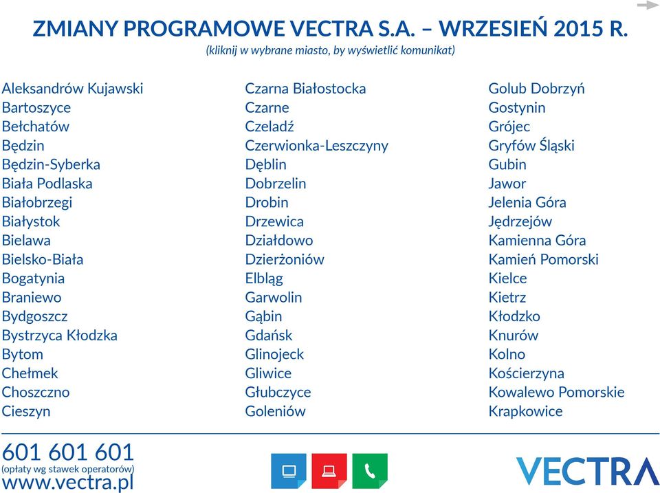 Bielsko-Biała Bogatynia Braniewo Bydgoszcz Bystrzyca Kłodzka Bytom Chełmek Choszczno Cieszyn Czarna Białostocka Czarne Czeladź Czerwionka-Leszczyny Dęblin Dobrzelin