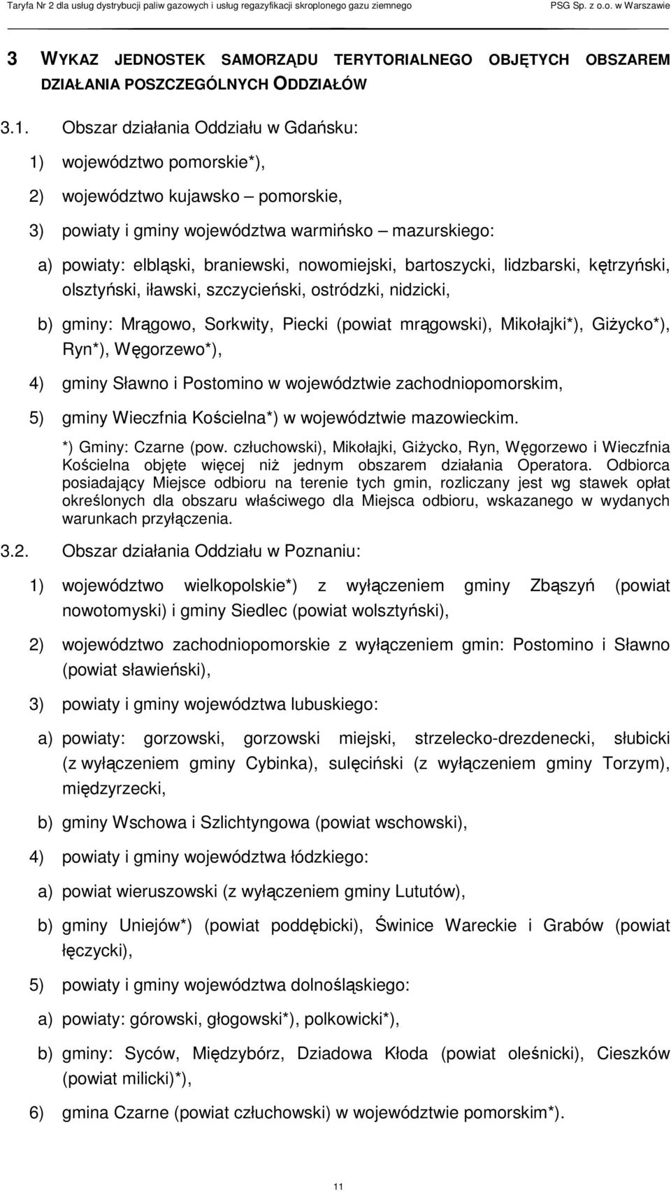 nowomiejski, bartoszycki, lidzbarski, kętrzyński, olsztyński, iławski, szczycieński, ostródzki, nidzicki, b) gminy: Mrągowo, Sorkwity, Piecki (powiat mrągowski), Mikołajki*), Giżycko*), Ryn*),