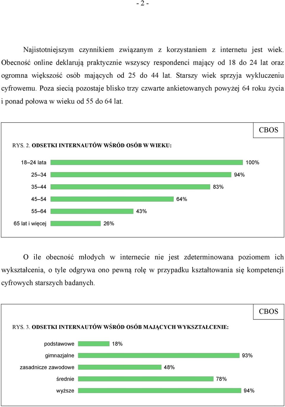 Poza siecią pozostaje blisko trzy czwarte ankietowanych powyżej 64 roku życia i ponad połowa w wieku od 55 do 64 lat. RYS. 2.