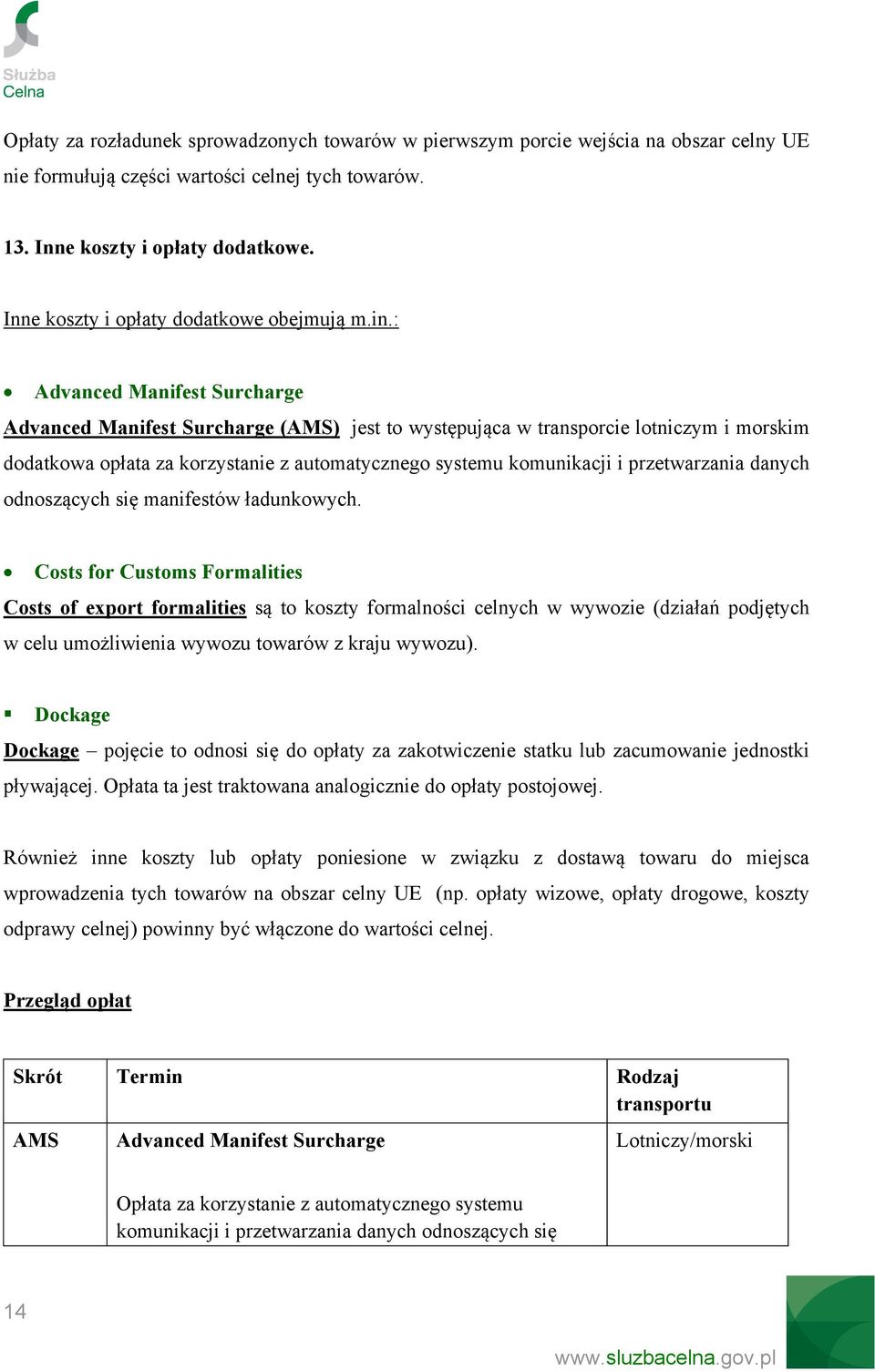 : Advanced Manifest Surcharge Advanced Manifest Surcharge (AMS) jest to występująca w transporcie lotniczym i morskim dodatkowa opłata za korzystanie z automatycznego systemu komunikacji i