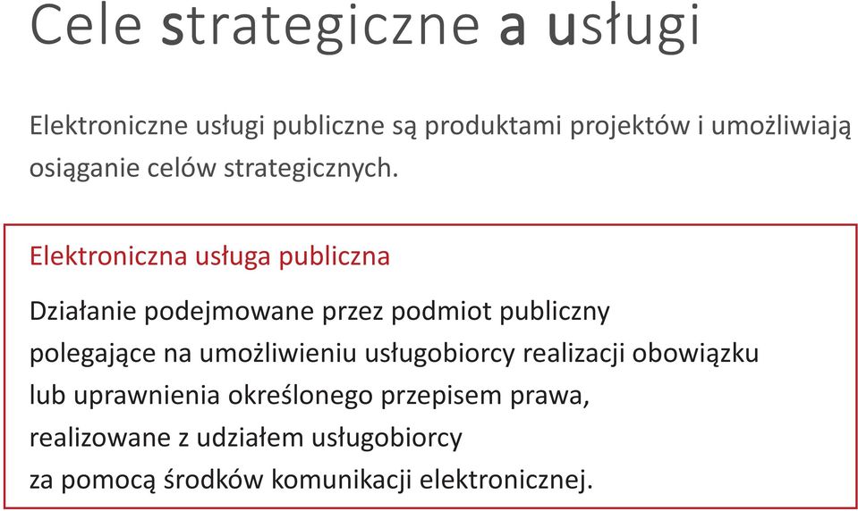 Elektroniczna usługa publiczna Działanie podejmowane przez podmiot publiczny polegające na