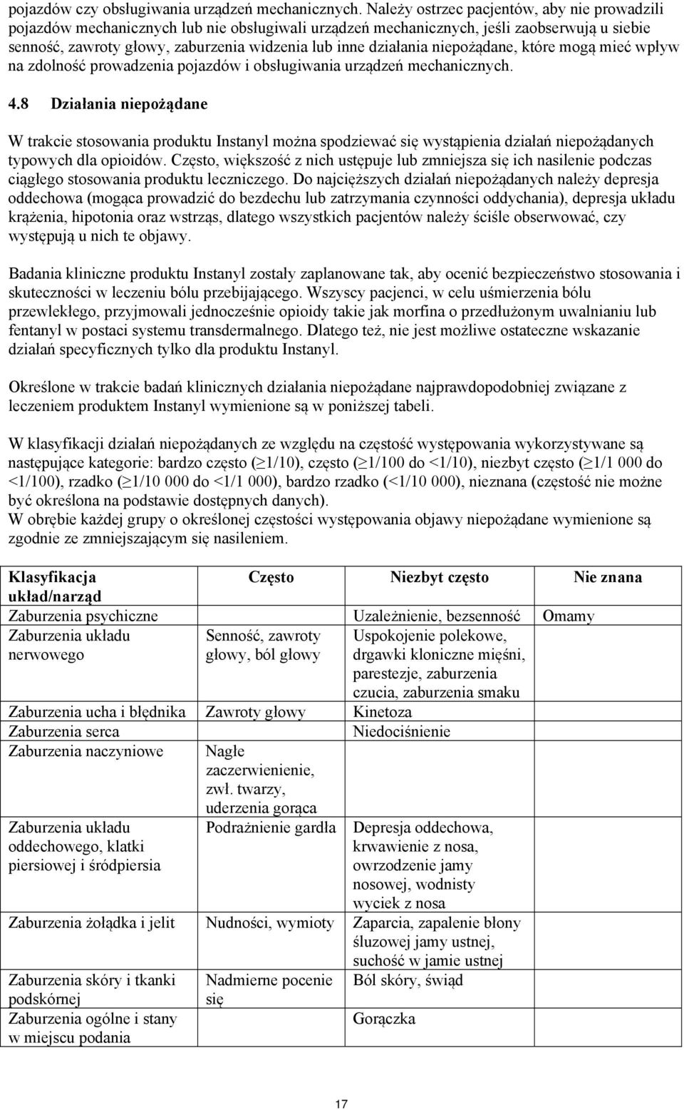 działania niepożądane, które mogą mieć wpływ na zdolność prowadzenia pojazdów i obsługiwania urządzeń mechanicznych. 4.