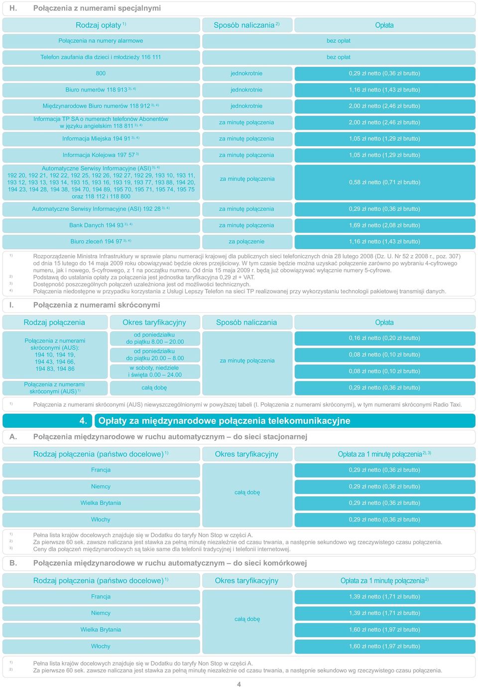 angielskim 118 811, 4) za minutę połączenia 2,00 zł netto (2,46 zł brutto) Informacja Miejska 194 91, 4) za minutę połączenia 1,05 zł netto (1,29 zł brutto) Informacja Kolejowa 197 57 za minutę