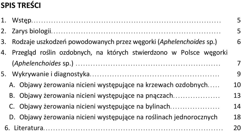 Wykrywanie i diagnostyka.................................................... 9 A. Objawy żerowania nicieni występujące na krzewach ozdobnych..... 10 B.
