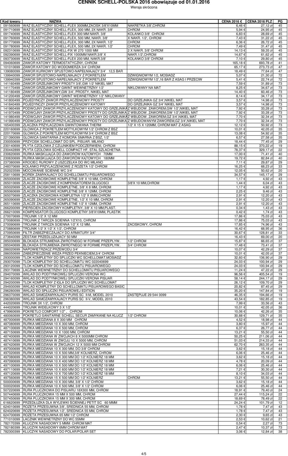 1/2', CHROM 7,43 31,22 zł 45 091770699 WAZ ELASTYCZNY SCHELL-FLEX, 300 MM, 2X NAKR. 1/2' CHROM 6,36 26,72 zł 45 091780699 WAZ ELASTYCZNY SCHELL-FLEX, 500 MM, 2X NAKR.