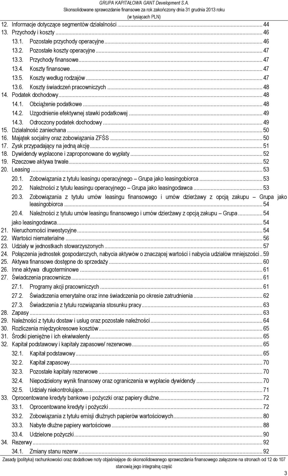3. Odroczony podatek dochodowy... 49 15. Działalność zaniechana... 50 16. Majątek socjalny oraz zobowiązania ZFŚS... 50 17. Zysk przypadający na jedną akcję... 51 18.