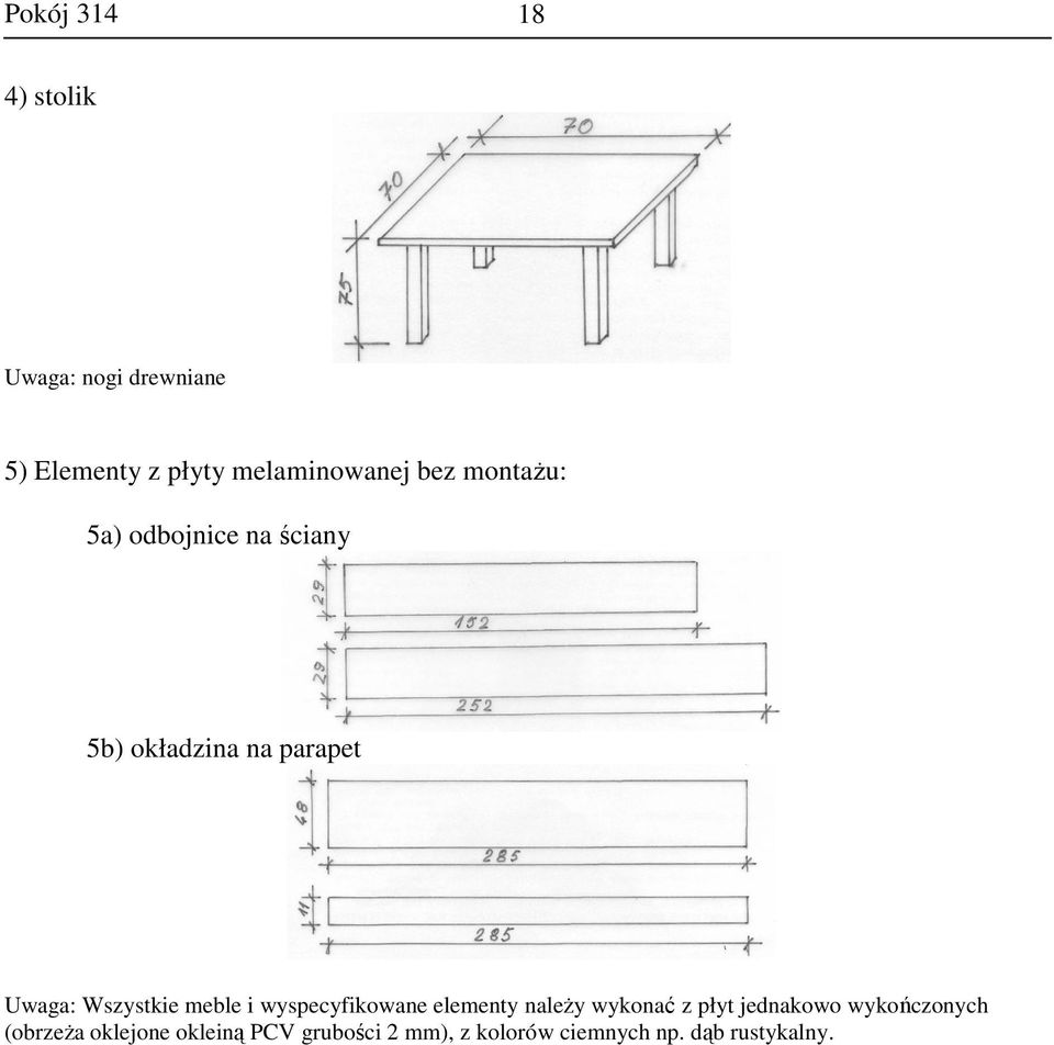 meble i wyspecyfikowane elementy naleŝy wykonać z płyt jednakowo wykończonych