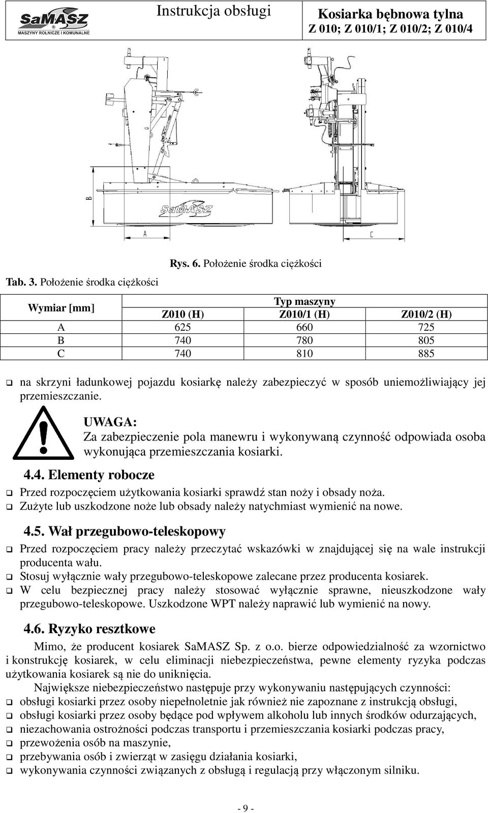uniemożliwiający jej przemieszczanie. Za zabezpieczenie pola manewru i wykonywaną czynność odpowiada osoba wykonująca przemieszczania kosiarki. 4.