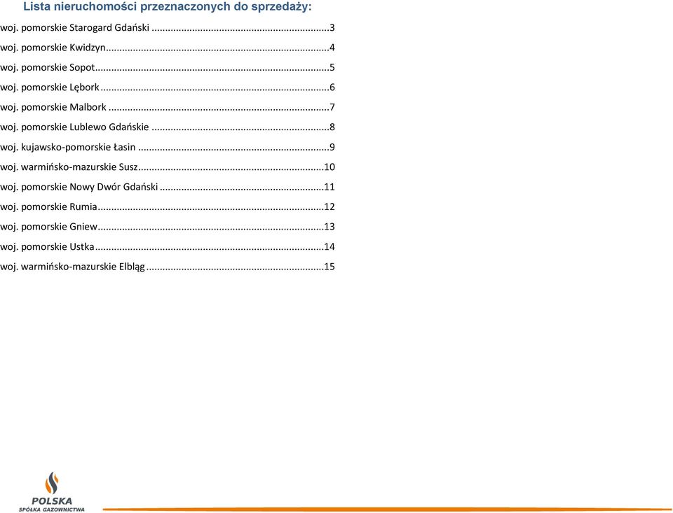 Gdańskie 8 woj kujawsko-pomorskie Łasin 9 woj warmińsko-mazurskie Susz 10 woj pomorskie Nowy Dwór