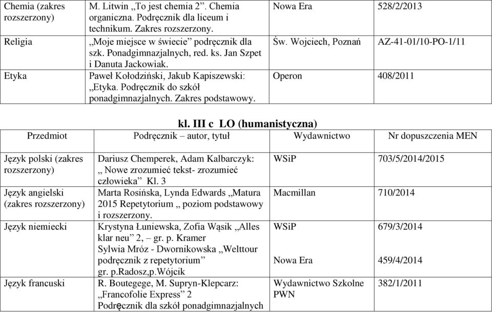 Wojciech, Poznań AZ-41-01/10-PO-1/11 Operon 408/2011 kl.