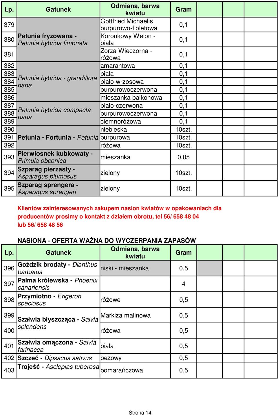 390 niebieska 0szt. 39 Petunia - Fortunia - Petunia purpurowa 0szt. 392 róŝowa 0szt.