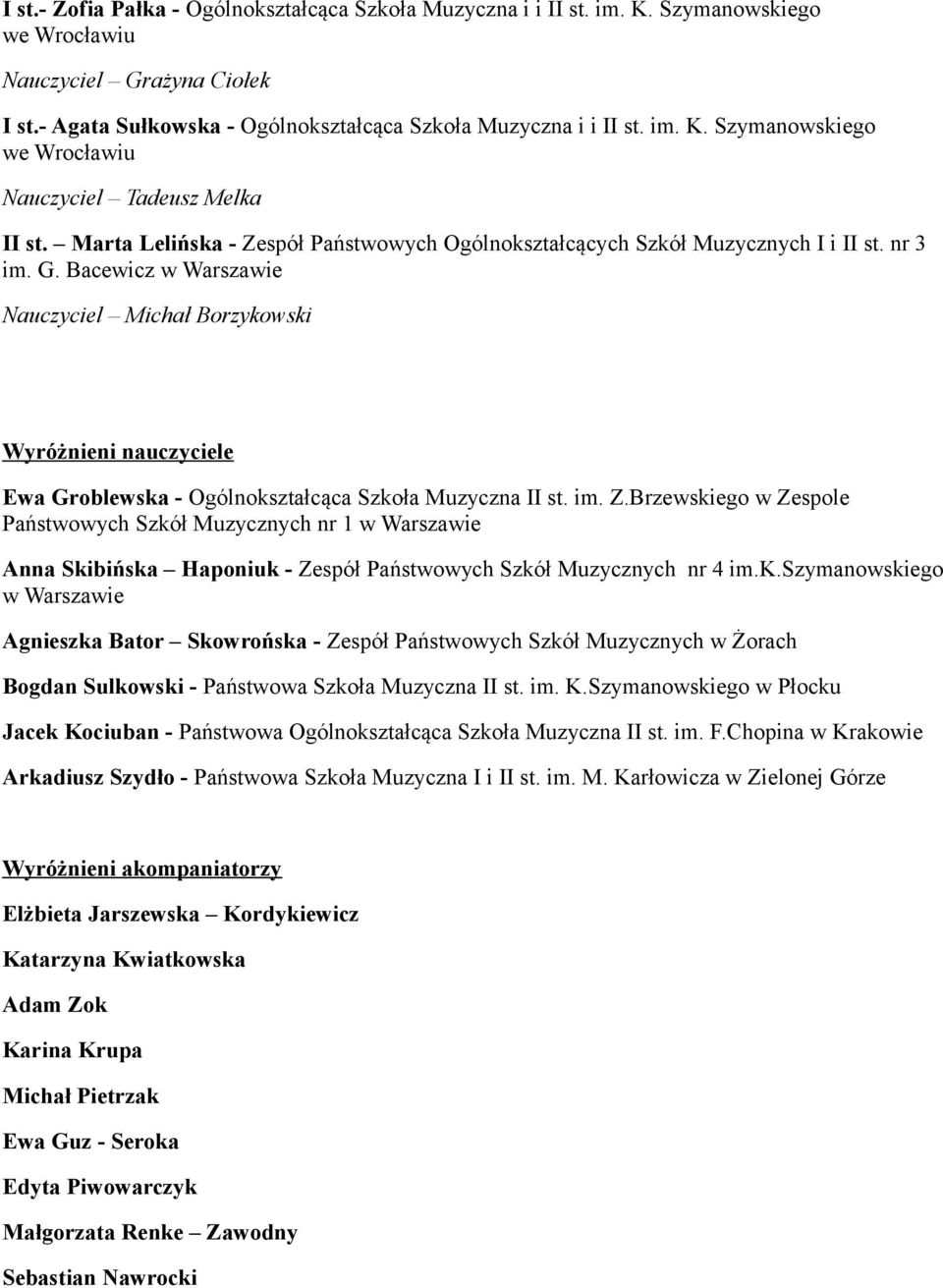 Bacewicz Nauczyciel Michał Borzykowski Wyróżnieni nauczyciele Ewa Groblewska - Ogólnokształcąca Szkoła Muzyczna II st. im. Z.