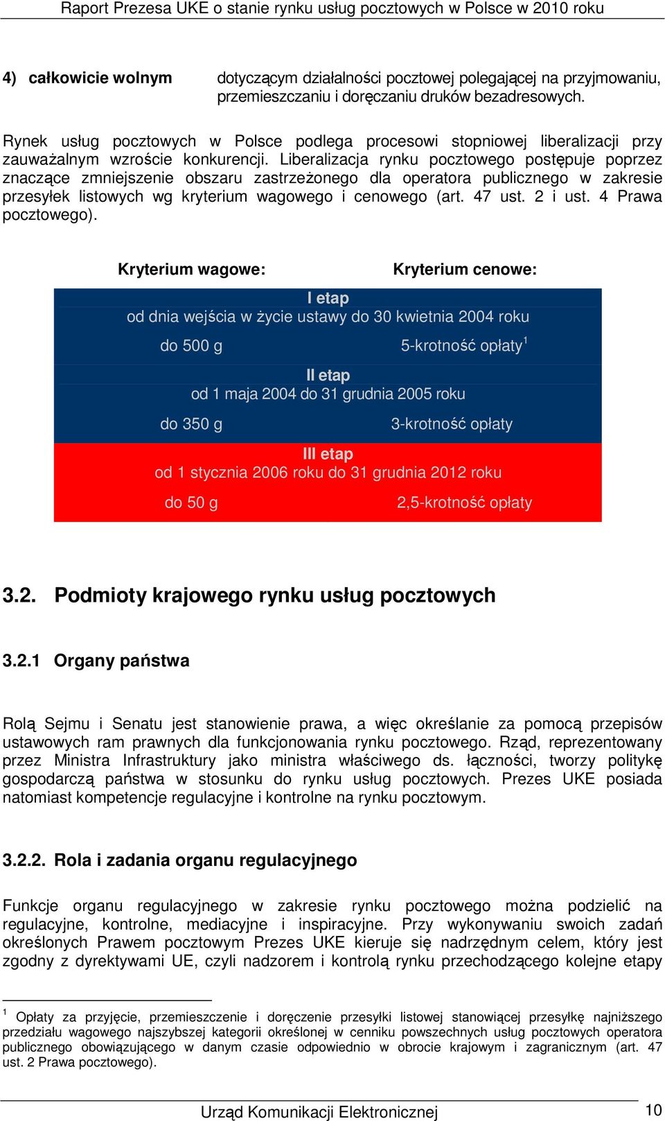 Liberalizacja rynku pocztowego postępuje poprzez znaczące zmniejszenie obszaru zastrzeŝonego dla operatora publicznego w zakresie przesyłek listowych wg kryterium wagowego i cenowego (art. 47 ust.