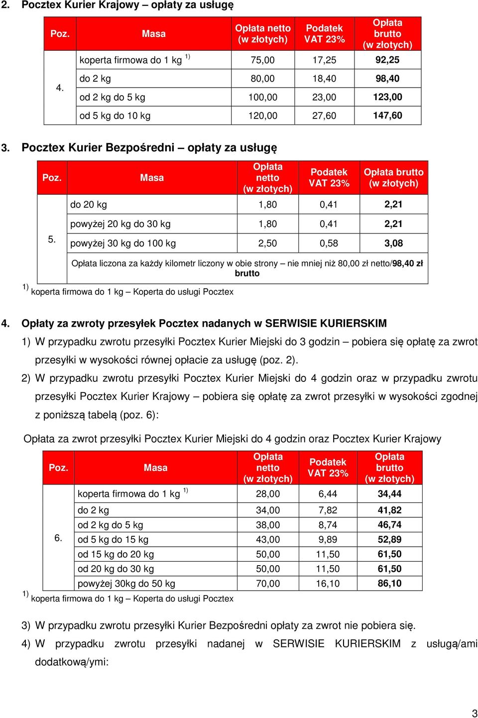 Cennik opłat za świadczenie usługi Pocztex dla klienta indywidualnego - PDF  Darmowe pobieranie