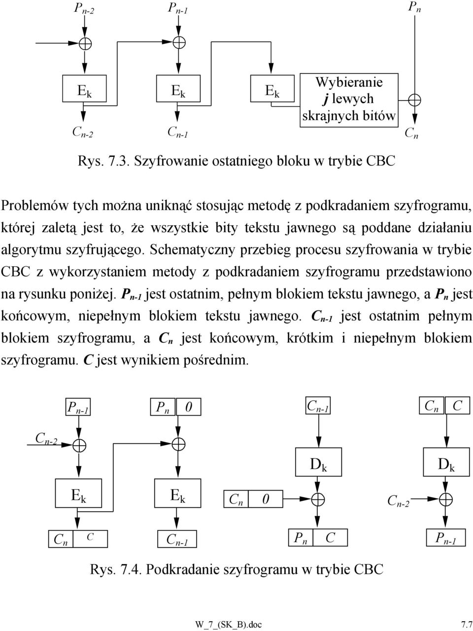 algorytmu szyfrującego. Schematyczny przebieg procesu szyfrowania w trybie CBC z wykorzystaniem metody z podkradaniem szyfrogramu przedstawiono na rysunku poniżej.
